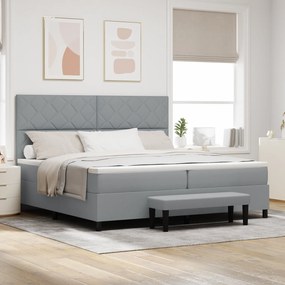 vidaXL Cama Box Spring com colchão e banco Cinza Claro 200x200 cm Tecido