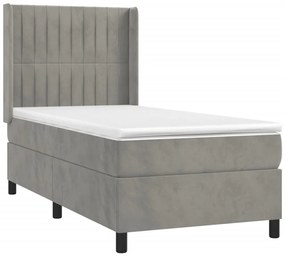 Cama box spring c/ colchão/LED 90x190 cm veludo cinzento-claro