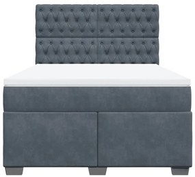 Cama com molas/colchão 140x200 cm veludo cinzento-escuro