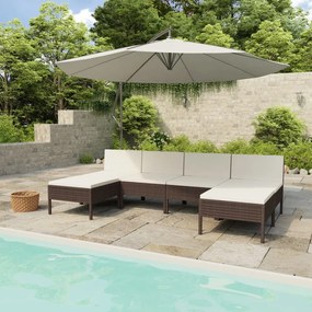 vidaXL 6 pcs conjunto lounge jardim c/ almofadões vime PE castanho