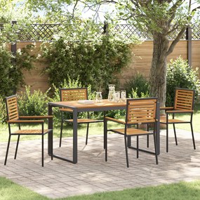 Conjunto de Jantar de Jardim vidaXL 5 Peças Rattan Poly Preto Acácia