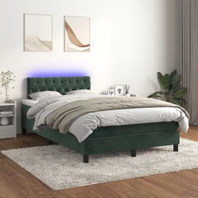 Cama box spring c/ colchão/LED 120x200 cm veludo verde-escuro