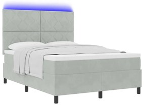 Cama Box com Colchão e Luz LED Cinza Claro 140x200 cm Veludo