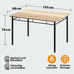 Conjunto de mesa cozinha com 4 cadeiras Leo, 5 peças, cor carvalho