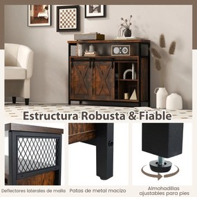 Armário aparador para cozinha ou sala com arrumação e  Estantes ajustáveis de 3 níveis Portas de correr em forma de celeiro Castanho rústico