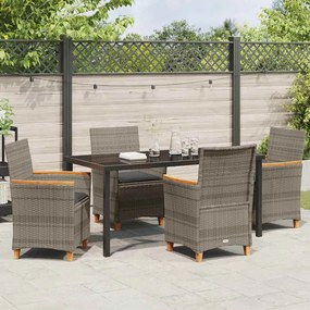 Conjunto de Jantar de Jardim com 5 Peças com Almofadas Cinza em Rattan