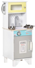 Cozinha Infantil de Madeira para Crianças acima de 3 Anos Cozinha Infantil com Acessórios Telefone Lavatório e Armários 32x30x79cm Branco