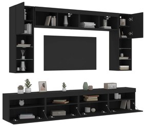vidaXL 8 pcs conjunto de móveis de parede para TV com luzes LED preto