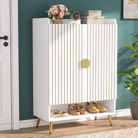 Gabinete moderno de sapatos com 2 duradores de moldura de metal dourado