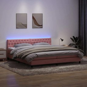 vidaXL Cama box spring c/ colchão e LED 180x210 cm veludo Rosa