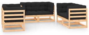 6 pcs conjunto lounge de jardim c/ almofadões pinho maciço