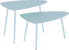 Outsunny Conjunto 2 Mesas de Centro Triangulares para Jardim Aço Patins Ajustáveis Azul-Claro | Aosom Portugal