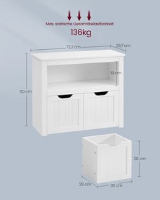 Estante infantil 29,7 x 72,2 x 60 cm com rodas para uma arrumação organizada dos brinquedos, em branco