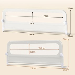 Conjunto 2 Barreiras segurança bebés dobrável para cama 178 / 198 x 36 x 60 cm com altura ajustável, capa removível em tecido Oxford, base em U e corr