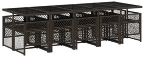 11 pcs conjunto jantar p/ jardim c/ almofadões vime PE castanho