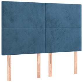 Cabeceira cama c/ luzes LED veludo 144x5x118/128cm azul-escuro