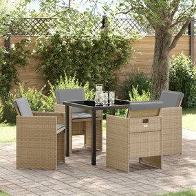 vidaXL Conjunto de Jantar de 5 Peças de Jardim com Almofadas em Rattan Polipropileno Bege
