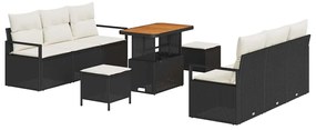 Conjunto de Sofá de Jardim 9 Peças com Almofadas Pretas em Poly Rattan