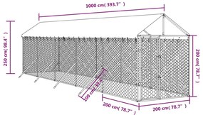 Canil de exterior com teto 2x10x2,5 m aço galvanizado prateado