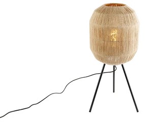 Candeeiro de mesa oriental preto com corda de juta - Riki Oriental