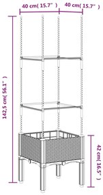 Vaso/floreira jardim c/ treliça 40x40x142,5cm PP cinzento-claro