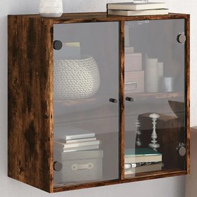 vidaXL Armário de parede c/ portas vidro 68x37x68,5 cm carvalho fumado