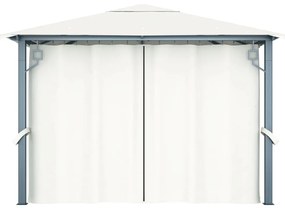Gazebo com cortinas e cordões de luzes LED 3x3m alumínio creme