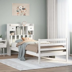 Cama com estante sem colchão 100x200 cm pinho maciço branco