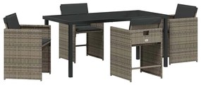 Conjunto de Jantar de Jardim de 5 Peças com Almofadas Cinza Rattan Pol