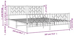 Estrutura de cama com cabeceira e pés 183x213 cm metal branco