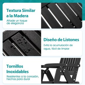 Cadeira dobrável para jardim em HDPE para todas as condições meteorológicas com apoios para os braços, encosto curvo e assento com ripas Preta