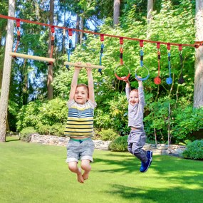 Circuito de Obstáculos Ninja para Crianças com Corda de 10 m Barras de Madeira Anéis de Ginástica Protetor de Árvore