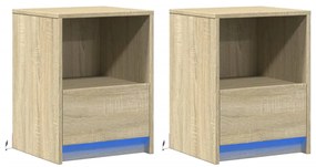 Mesas cabeceira c/ LEDs 2 pcs derivados madeira carvalho sonoma