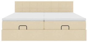 Estrutura de cama otomana com colchões tecido creme 200x200cm