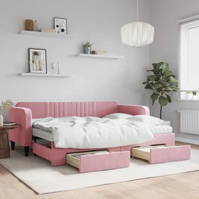 vidaXL Sofá-cama com gavetão e gavetas 80x200 cm veludo rosa