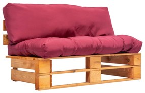 Sofá de paletes jardim c/ almofadões vermelhos madeira pinho
