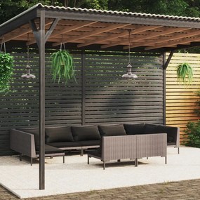 vidaXL 9 pcs conj. lounge jardim c/ almofadões vime PE cinza-escuro