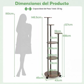 Suporte para plantas de canto com 6 níveis 45 x 43 x 146,5 cm, rodas bloqueáveis, luzes LED com 16 cores, comando à distância, expositor com rodas, Ca