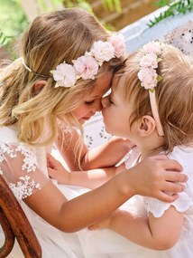 Coroa de flores nude e dourada, para menina cru