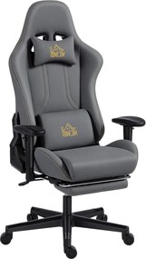 HOMCOM Cadeira Gaming Ergonômica 3D Reclinável Até 135° com Apoio de Pés 72x76x124-132 cm Cinza Escuro | Aosom Portugal