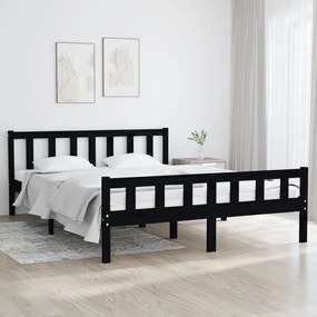 Estrutura de cama king 150x200 cm madeira maciça preto