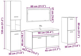 4 pcs conj. móveis casa banho derivados madeira cinza cimento