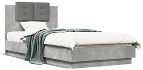 Estrutura de cama c/ cabeceira/luzes LED 75x190cm cinza cimento