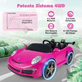 Carro Elétrico para crianças Bateria de 24V, 4x4  com Controlo Remoto para Pais Luzes LED Buzina Música e Ligação Rosa