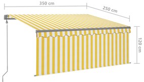 Toldo autom. c/ estore/LED/sensor vento 3,5x2,5m amarelo/branco