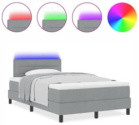 Cama Box com Colchão &amp; Luz LED Cinza 120x190 cm Tecido
