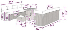 Conjunto de Sofá de Jardim vidaXL de 11 Peças com Almofadas Preto Ratt