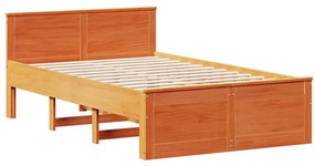 Cama sem colchão com cabeceira pinho maciço castanho-mel