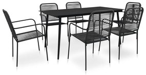 vidaXL 7 pcs conjunto de jantar p/ jardim corda de algodão e aço preto