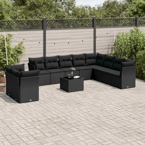 vidaXL 11 pcs conjunto sofás de jardim c/ almofadões vime PE preto